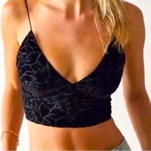 Free People One Carrie Flocked Velvet Bralette in Black Size XS